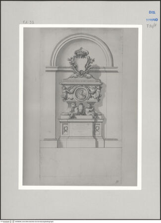 Vorderseite von Museo Civico d'Arte Antica, Torino [https://www.deutsche-digitale-bibliothek.de/content/lizenzen/rv-ez/] Memorie sepolcrali delli Huomini insigni di questo secolo conosciuti da me (...)Entwurf für ein Grabmal - , bh588066_recto. Foto.