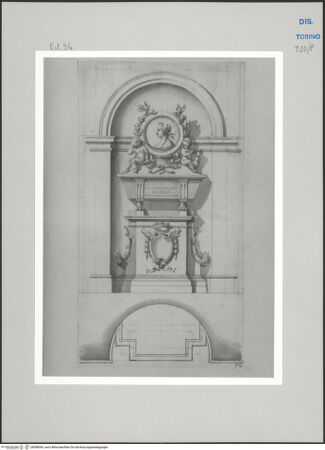 Vorderseite von Museo Civico d'Arte Antica, Torino [https://www.deutsche-digitale-bibliothek.de/content/lizenzen/rv-ez/] Memorie sepolcrali delli Huomini insigni di questo secolo conosciuti da me (...)Entwurf für ein Grabmal - , bh588069_recto. Foto.