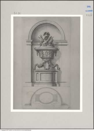 Vorderseite von Museo Civico d'Arte Antica, Torino [https://www.deutsche-digitale-bibliothek.de/content/lizenzen/rv-ez/] Memorie sepolcrali delli Huomini insigni di questo secolo conosciuti da me (...)Entwurf für ein Grabmal - , bh588070_recto. Foto.