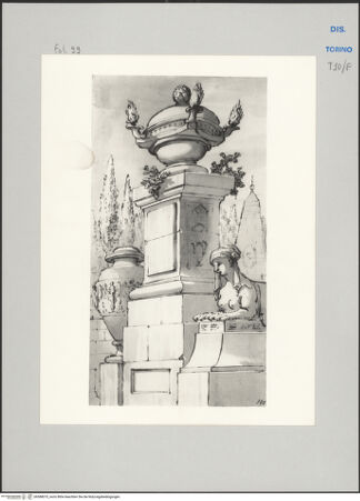 Vorderseite von Museo Civico d'Arte Antica, Torino [https://www.deutsche-digitale-bibliothek.de/content/lizenzen/rv-ez/] Memorie sepolcrali delli Huomini insigni di questo secolo conosciuti da me (...)Entwurf für ein Grabmal - , bh588075_recto. Foto.