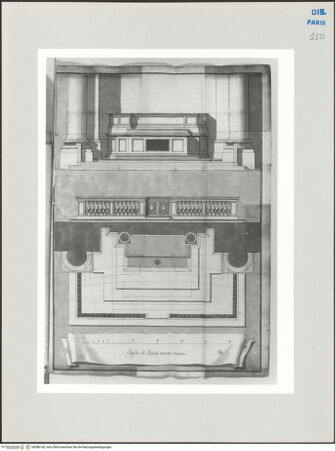 Vorderseite von Ecole Nationale Supérieure des Beaux Arts [https://www.deutsche-digitale-bibliothek.de/content/lizenzen/rv-ez/] Recueil Weale. Libro degli abbozzi de disegni delle commissioni, che si fano in Roma per ordine della Corte (di Portugallo)Nr. 6: Grund- und Aufriss für den Altar in der Cappella Gregoriana in San Pietro in Vaticano - , bh588148_recto. Foto.