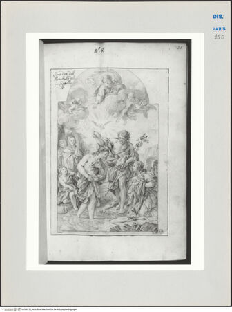 Vorderseite von Ecole Nationale Supérieure des Beaux Arts [https://www.deutsche-digitale-bibliothek.de/content/lizenzen/rv-ez/] Recueil Weale. Libro degli abbozzi de disegni delle commissioni, che si fano in Roma per ordine della Corte (di Portugallo)Nr. 8: Altarretabel mit Darstellung der Taufe Jesù im Jordan - , bh588150_recto. Foto.
