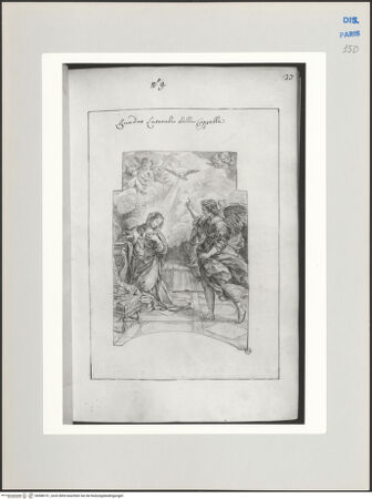 Vorderseite von Ecole Nationale Supérieure des Beaux Arts [https://www.deutsche-digitale-bibliothek.de/content/lizenzen/rv-ez/] Recueil Weale. Libro degli abbozzi de disegni delle commissioni, che si fano in Roma per ordine della Corte (di Portugallo)Nr. 9: Bild der Seitenwand mit Darstellung der Verkündigung an Maria - , bh588151_recto. Foto.