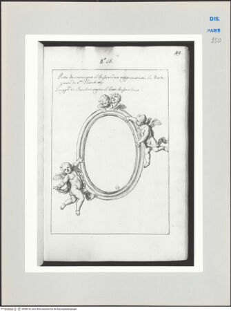 Vorderseite von Ecole Nationale Supérieure des Beaux Arts [https://www.deutsche-digitale-bibliothek.de/content/lizenzen/rv-ez/] Recueil Weale. Libro degli abbozzi de disegni delle commissioni, che si fano in Roma per ordine della Corte (di Portugallo)Nr. 15: Putten, die einen ovalen Rahmen halten - , bh588156_recto. Foto.
