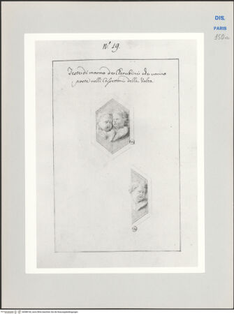 Vorderseite von Ecole Nationale Supérieure des Beaux Arts [https://www.deutsche-digitale-bibliothek.de/content/lizenzen/rv-ez/] Recueil Weale. Libro degli abbozzi de disegni delle commissioni, che si fano in Roma per ordine della Corte (di Portugallo)Nr. 19: Putten aus Marmor in den Deckenfeldern - , bh588160_recto. Foto.