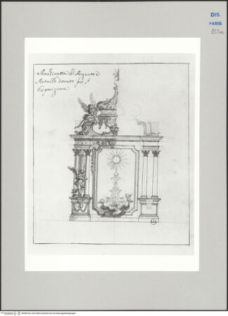 Vorderseite von Ecole Nationale Supérieure des Beaux Arts [https://www.deutsche-digitale-bibliothek.de/content/lizenzen/rv-ez/] Recueil Weale. Libro degli abbozzi de disegni delle commissioni, che si fano in Roma per ordine della Corte (di Portugallo)Nr. 28: Entwurf für ein Tabernakel mit Königskrone - , bh588169_recto. Foto.