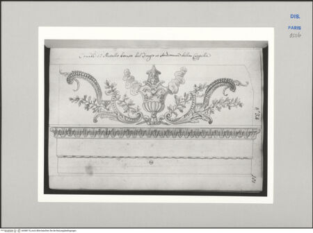 Vorderseite von Ecole Nationale Supérieure des Beaux Arts [https://www.deutsche-digitale-bibliothek.de/content/lizenzen/rv-ez/] Recueil Weale. Libro degli abbozzi de disegni delle commissioni, che si fano in Roma per ordine della Corte (di Portugallo)Nr. 34: Entwurf für Fries und Architrav der Kapelle - , bh588176_recto. Foto.