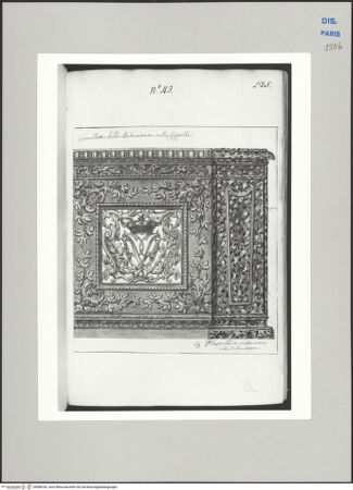 Vorderseite von Ecole Nationale Supérieure des Beaux Arts [https://www.deutsche-digitale-bibliothek.de/content/lizenzen/rv-ez/] Recueil Weale. Libro degli abbozzi de disegni delle commissioni, che si fano in Roma per ordine della Corte (di Portugallo)Nr. 43: Entwurf für die Balustrade der Kapelle - , bh588183_recto. Foto.