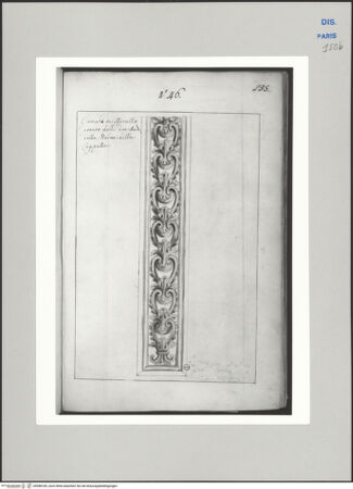 Vorderseite von Ecole Nationale Supérieure des Beaux Arts [https://www.deutsche-digitale-bibliothek.de/content/lizenzen/rv-ez/] Recueil Weale. Libro degli abbozzi de disegni delle commissioni, che si fano in Roma per ordine della Corte (di Portugallo)Nr. 46: Entwurf für die Dekoration der Bögen an der Decke der Kapelle - , bh588185_recto. Foto.