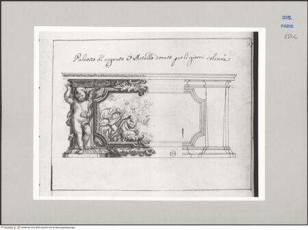 Vorderseite von Ecole Nationale Supérieure des Beaux Arts [https://www.deutsche-digitale-bibliothek.de/content/lizenzen/rv-ez/] Recueil Weale. Libro degli abbozzi de disegni delle commissioni, che si fano in Roma per ordine della Corte (di Portugallo)Nr. 55: Entwurf für einen Altar für die Festtage - , bh588194_recto. Foto.