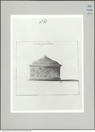 Vorderseite von Ecole Nationale Supérieure des Beaux Arts [https://www.deutsche-digitale-bibliothek.de/content/lizenzen/rv-ez/] Recueil Weale. Libro degli abbozzi de disegni delle commissioni, che si fano in Roma per ordine della Corte (di Portugallo)Nr. 60: Gefäß zur Aufbewahrung von Hostien - , bh588199_recto. Foto.