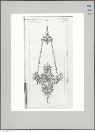 Vorderseite von Ecole Nationale Supérieure des Beaux Arts [https://www.deutsche-digitale-bibliothek.de/content/lizenzen/rv-ez/] Recueil Weale. Libro degli abbozzi de disegni delle commissioni, che si fano in Roma per ordine della Corte (di Portugallo)Nr. 64: Hängeleuchte - , bh588203_recto. Foto.