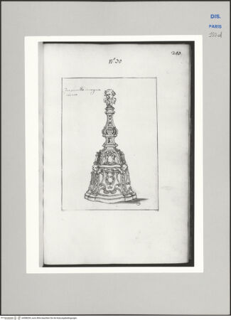 Vorderseite von Ecole Nationale Supérieure des Beaux Arts [https://www.deutsche-digitale-bibliothek.de/content/lizenzen/rv-ez/] Recueil Weale. Libro degli abbozzi de disegni delle commissioni, che si fano in Roma per ordine della Corte (di Portugallo)Nr. 70: Entwurf für eine Glocke - , bh588209_recto. Foto.