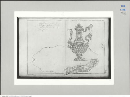 Vorderseite von Ecole Nationale Supérieure des Beaux Arts [https://www.deutsche-digitale-bibliothek.de/content/lizenzen/rv-ez/] Recueil Weale. Libro degli abbozzi de disegni delle commissioni, che si fano in Roma per ordine della Corte (di Portugallo)Nr. 71: Entwurf für eine Kanne mit Teller - , bh588210_recto. Foto.