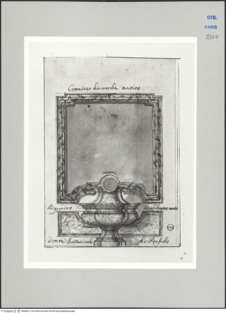 Vorderseite von Ecole Nationale Supérieure des Beaux Arts [https://www.deutsche-digitale-bibliothek.de/content/lizenzen/rv-ez/] Recueil Weale. Libro degli abbozzi de disegni delle commissioni, che si fano in Roma per ordine della Corte (di Portugallo)Nr. 91: Entwurf für das Taufbecken und die Gestaltung der dahinter liegenden Wand - , bh588231_recto. Foto.