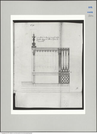 Vorderseite von Ecole Nationale Supérieure des Beaux Arts [https://www.deutsche-digitale-bibliothek.de/content/lizenzen/rv-ez/] Recueil Weale. Libro degli abbozzi de disegni delle commissioni, che si fano in Roma per ordine della Corte (di Portugallo)Nr. 93: Entwurf für das Gitterwerk zur Begrenzung der Capella Maggiore - , bh588233_recto. Foto.