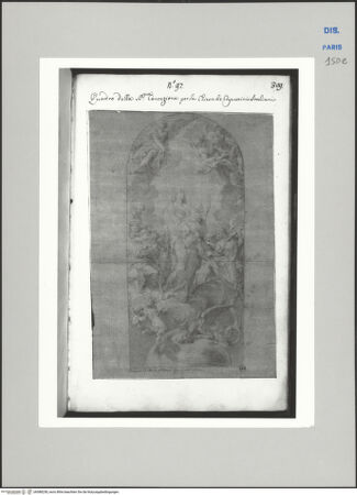 Vorderseite von Ecole Nationale Supérieure des Beaux Arts [https://www.deutsche-digitale-bibliothek.de/content/lizenzen/rv-ez/] Recueil Weale. Libro degli abbozzi de disegni delle commissioni, che si fano in Roma per ordine della Corte (di Portugallo)Nr. 97: Die Darstellung der Unbefleckten Empfängnis für die Kirche der Kapuziner - , bh588238_recto. Foto.