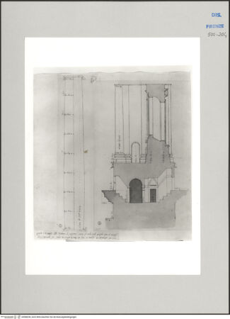 Vorderseite von Soprintendenza Speciale per il Polo Museale Fiorentino - Gabinetto Fotografico [http://creativecommons.org/publicdomain/mark/1.0/] Schnitt durch Kuppelfuß von San Pietro und Maße einer der Säulen der Tribuna - , bh588250_recto. Foto.