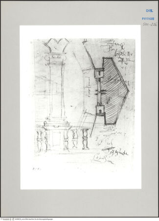 Vorderseite von Soprintendenza Speciale per il Polo Museale Fiorentino - Gabinettto Fotografico [http://creativecommons.org/publicdomain/mark/1.0/] Skizzen für eine Befestigungsanlage und Säule mit Balustrade - , bh588252_recto. Foto.