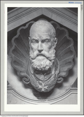 Vorderseite von Bibliotheca Hertziana [https://www.deutsche-digitale-bibliothek.de/content/lizenzen/rv-fz/] Grabmal des Annibale Caro - Büste des Verstorbenen, bh588647_recto. Foto: Lindner, Paul.