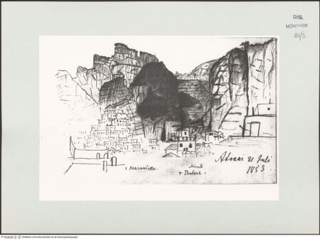 Vorderseite von Bibliotheca Hertziana [https://www.deutsche-digitale-bibliothek.de/content/lizenzen/rv-ez/] Skizzenbuch Latium, Kampanien, CapriAnsicht von Atrani - , bh588650_recto. Foto.