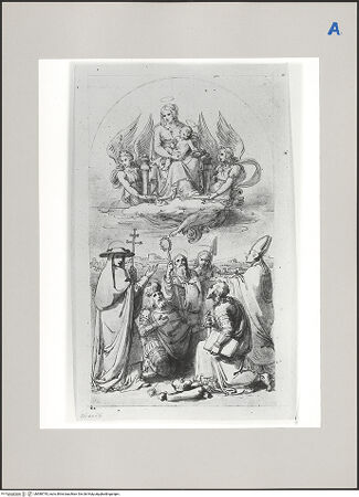 Vorderseite von Martin von Wagner Museum [https://www.deutsche-digitale-bibliothek.de/content/lizenzen/rv-ez/] Madonna in der Glorie mit sechs männlichen Heiligen - , bh588745_recto. Foto.