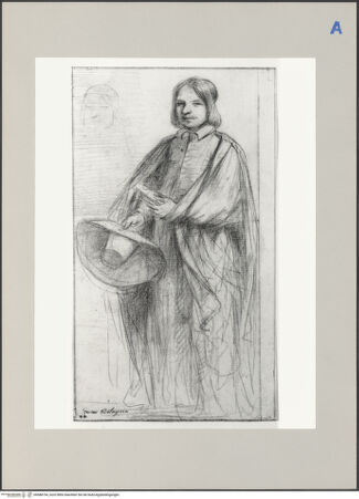 Vorderseite von Martin von Wagner Museum [https://www.deutsche-digitale-bibliothek.de/content/lizenzen/rv-ez/] Stehender junger Mann mit Hut und Buch - , bh588754_recto. Foto.