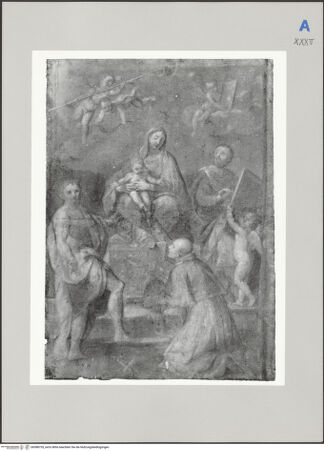 Vorderseite von Martin von Wagner Museum [https://www.deutsche-digitale-bibliothek.de/content/lizenzen/rv-ez/] Thronende Madonna mit Heiligen (nach M.A. Franceschini) - , bh588755_recto. Foto.