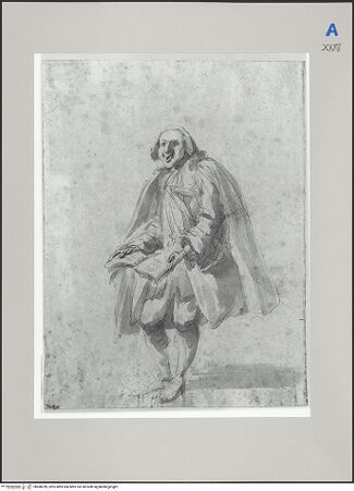 Vorderseite von Martin von Wagner Museum [https://www.deutsche-digitale-bibliothek.de/content/lizenzen/rv-ez/] Karikatur eines Mannes mit Buch - , bh588789_recto. Foto.