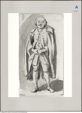 Vorderseite von Martin von Wagner Museum [https://www.deutsche-digitale-bibliothek.de/content/lizenzen/rv-ez/] Stehender Mann mit Mantel und einer Akte unter dem Arm - , bh588792_recto. Foto.