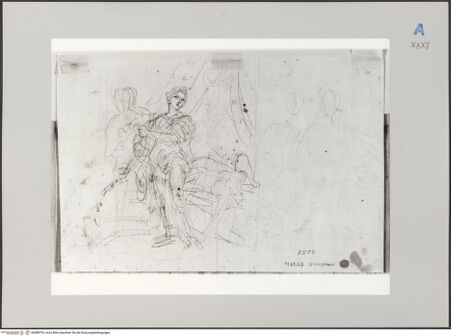 Vorderseite von Martin von Wagner Museum [https://www.deutsche-digitale-bibliothek.de/content/lizenzen/rv-ez/] Skizze zur Enthauptung des Holofernes (?) - , bh588793_recto. Foto.