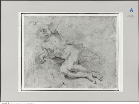 Vorderseite von Martin von Wagner Museum [https://www.deutsche-digitale-bibliothek.de/content/lizenzen/rv-ez/] Aktstudie eines liegenden Mannes - , bh588836_recto. Foto.