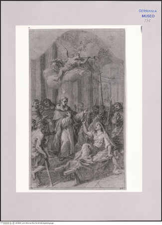 Vorderseite von Martin von Wagner Museum [https://www.deutsche-digitale-bibliothek.de/content/lizenzen/rv-ez/] Der heilige Vinzenz Ferrer weckt eine Frau von den Toten auf - , bh588841_recto. Foto.