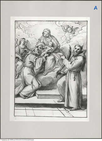 Vorderseite von Martin von Wagner Museum [https://www.deutsche-digitale-bibliothek.de/content/lizenzen/rv-ez/] Madonna mit zwei Heiligen und einem Engel - , bh588862_recto. Foto.