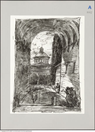 Vorderseite von Martin von Wagner Museum [https://www.deutsche-digitale-bibliothek.de/content/lizenzen/rv-ez/] Blick auf Santa Maria del Barraccano in Bologna - , bh588873_recto. Foto.