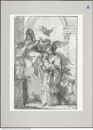 Vorderseite von Martin von Wagner Museum [https://www.deutsche-digitale-bibliothek.de/content/lizenzen/rv-ez/] Dem heiligen Luigi Gonzaga erscheint die Madonna mit dem Kinde umgeben von Engeln - , bh588887_recto. Foto.