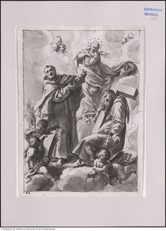 Vorderseite von Martin von Wagner Museum [https://www.deutsche-digitale-bibliothek.de/content/lizenzen/rv-ez/] Die Heiligen Fidelis von Sigmaringen und Giuseppe da Leonessa in Anbetung der Maria Immaculata - , bh588903_recto. Foto.