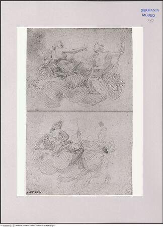 Vorderseite von Martin von Wagner Museum [https://www.deutsche-digitale-bibliothek.de/content/lizenzen/rv-ez/] Zwei Studien zu allegorischen Figuren auf Wolken - , bh588904_recto. Foto.