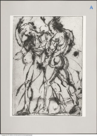 Vorderseite von Martin von Wagner Museum [https://www.deutsche-digitale-bibliothek.de/content/lizenzen/rv-ez/] Zwei nackte Männer mit Blasinstrument - , bh588930_recto. Foto.