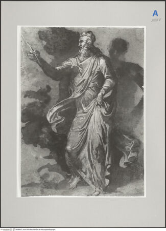 Vorderseite von Martin von Wagner Museum [https://www.deutsche-digitale-bibliothek.de/content/lizenzen/rv-ez/] Stehende männliche Gewandfigur mit einem kleinen Stab - , bh588937_recto. Foto.