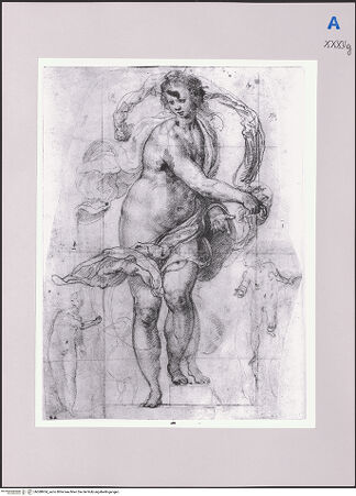 Vorderseite von Martin von Wagner Museum [https://www.deutsche-digitale-bibliothek.de/content/lizenzen/rv-ez/] Weibliche Gestalt mit wehendem Gewand, Aktstudien - , bh588954_recto. Foto.