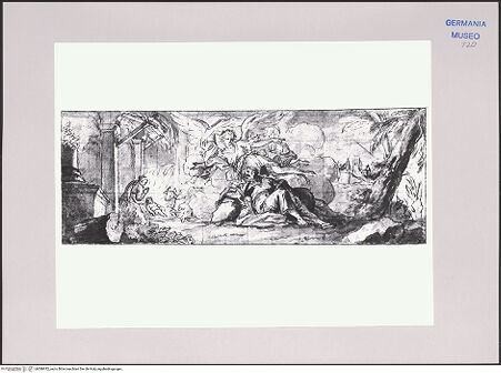 Vorderseite von Martin von Wagner Museum [https://www.deutsche-digitale-bibliothek.de/content/lizenzen/rv-ez/] Anbetung des Christuskindes durch Maria und die Verkündigung an Joseph - , bh588972_recto. Foto.