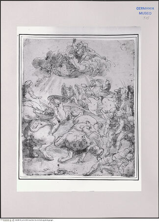 Vorderseite von Martin von Wagner Museum [https://www.deutsche-digitale-bibliothek.de/content/lizenzen/rv-ez/] Himmlische Entscheidung über den Ausgang einer Schlacht - , bh588978_recto. Foto.