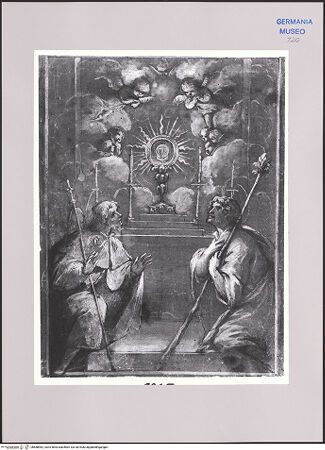 Vorderseite von Martin von Wagner Museum [https://www.deutsche-digitale-bibliothek.de/content/lizenzen/rv-ez/] Zwei Pilger in der Anbetung einer Reliquie - , bh588982_recto. Foto.