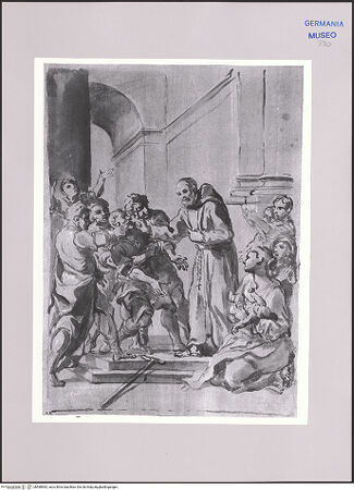 Vorderseite von Martin von Wagner Museum [https://www.deutsche-digitale-bibliothek.de/content/lizenzen/rv-ez/] Ein Franziskanermönch schlichtet eine Auseinandersetzung - , bh588983_recto. Foto.