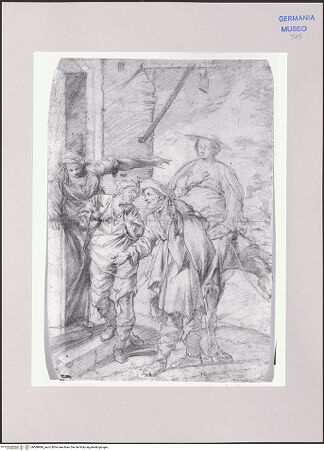 Vorderseite von Martin von Wagner Museum [https://www.deutsche-digitale-bibliothek.de/content/lizenzen/rv-ez/] Maria und Josef werden von den Herbergsleuten abgewiesen - , bh588984_recto. Foto.