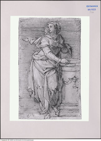 Vorderseite von Martin von Wagner Museum [https://www.deutsche-digitale-bibliothek.de/content/lizenzen/rv-ez/] Weibliche an eine Säule gelehnte Figur - , bh588987_recto. Foto.