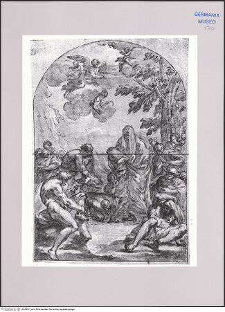 Vorderseite von Martin von Wagner Museum [https://www.deutsche-digitale-bibliothek.de/content/lizenzen/rv-ez/] Figuren an einem Fluss mit darüber schwebenden Engeln - , bh588997_recto. Foto.