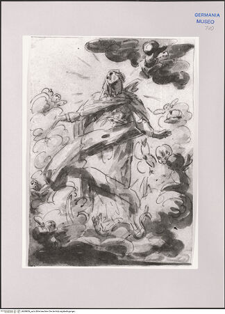 Vorderseite von Martin von Wagner Museum [https://www.deutsche-digitale-bibliothek.de/content/lizenzen/rv-ez/] Eine von Engeln umgebene Heilige - , bh589006_recto. Foto.