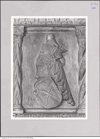 Vorderseite von Dinotola, Salvatore [https://www.deutsche-digitale-bibliothek.de/content/lizenzen/rv-ez/] Grabmal der Brüder Francesco und Nicola AnguillaraSarkophag - Detail: Wappen der Familie Anguillara, rechts der Schrifttafel, bh589100_recto. Foto: Dinotola, Salvatore.